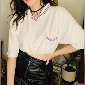 Vintage White Cropped Top with Maroon Accents